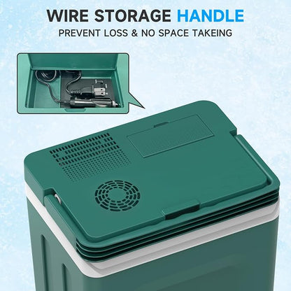 Electric Cooler & Warmer with Handle 26.5 Quart/25L Portable Thermoelectric Fridge for Vehicles & Trucks with 110V AC & 12V DC, 12V Car Cooler for Camping, Travel Army Green | Thermoelectric Fridge for Vehicles ,Small Electric cooler for Camping/Outdoo...