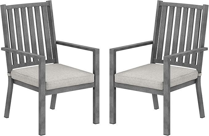 FansaFurn Patio Dining Chairs Set of 2, Aluminum Outdoor Patio Chairs with Waterproof Cushions, Metal Outdoor Patio Furniture Set for Porch, Balcony, Deck, Backyard, Grey