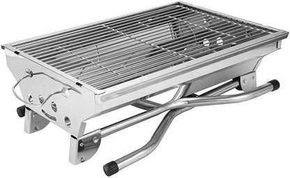 Grill for Outdoor Outdoor Stainless Steel Portable Travel Folding Barbecue BBQ Charcoal Grill with Legs for Camping, Picnic, Outdoor，Silver Chrome Barbecue Grill