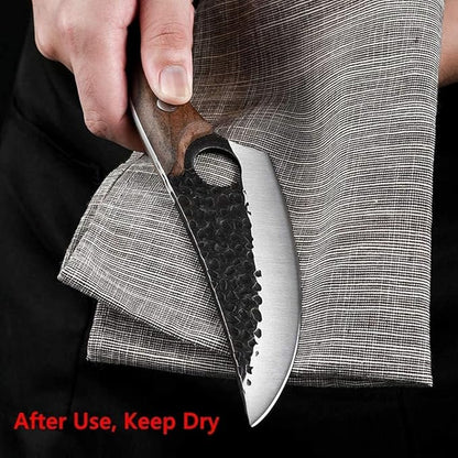 Huusk Viking Knife, Hand Forged Full Tang Boning Knives with Sheath Japanese Butcher Meat Knives Caveman Chef Knife for Home or Camping, Gifts for Men and Women