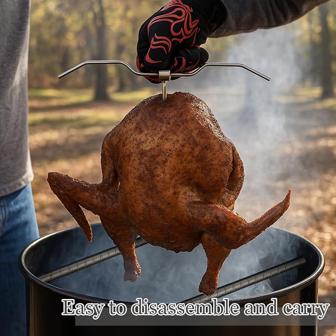 SiliFine 4 Pcs Turkey Hanger Hook 304 Stainless Steel Barrel Smoker Grill | Vertical Hanging Design for Poultry, Fits Smoker Grill Fryer, All Purpose Roasting Barbecue Setup, Easy Hooks