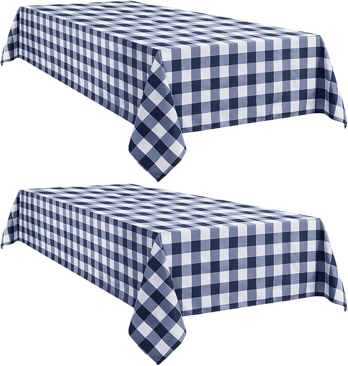 Softalker Gingham Checkered Tablecloth Rectangle - Outdoor Waterproof Buffalo Plaid Table Cloth, Stain Resistant Washable Table Cover for Picnic, Camping - Navy and White, 2 Pack - 60 x 84 Inch