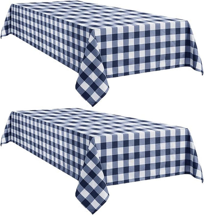 Softalker Gingham Checkered Tablecloth Rectangle - Outdoor Waterproof Buffalo Plaid Table Cloth, Stain Resistant Washable Table Cover for Picnic, Camping - Navy and White, 2 Pack - 60 x 84 Inch