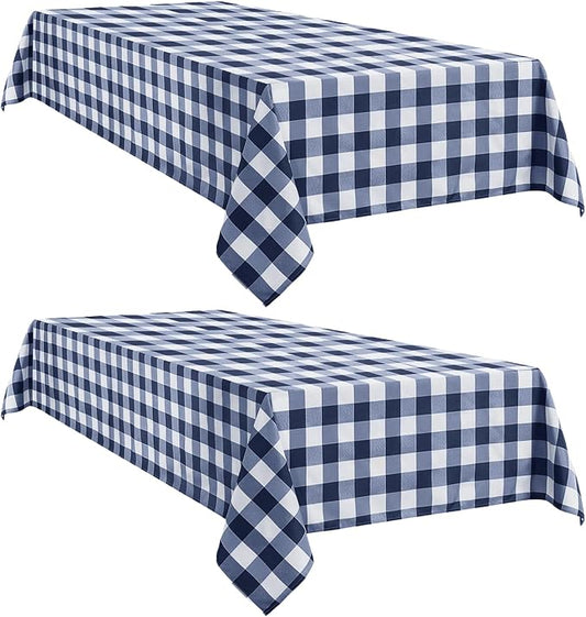 Softalker Gingham Checkered Tablecloth Rectangle - Outdoor Waterproof Buffalo Plaid Table Cloth, Stain Resistant Washable Table Cover for Picnic, Camping - Navy and White, 2 Pack - 60 x 84 Inch