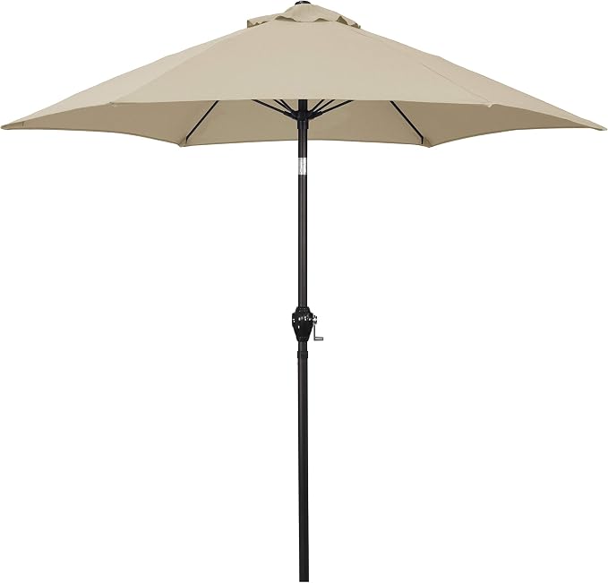 Sunline 7.5 ft Patio Umbrella with Crank & Push Button Tilt, Outdoor Market Umbrella with UV Protection & Wind Vent and Fiberglass Ribs, Metal Frame for Deck, Pool & Table, Antique Beige