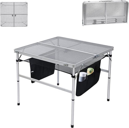 Nice C Square Folding Height Adjustable Aluminum Table (23.6", White) | Mesh Bag, Carry Handle, Grill Table, Camping Table, Outdoor Table, Card Game Table