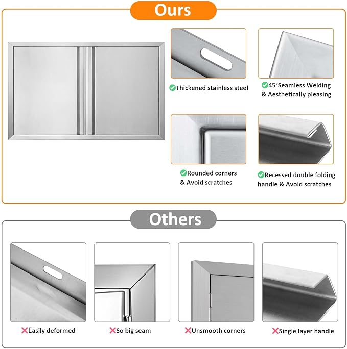 JIE JIN Outdoor Kitchen Door 30" W X 21" H Double Doors BBQ Access Door BBQ Island Door 304 Brushed Stainless Steel Flush Mount Door for Outdoor Kitchen BBQ Island Outdoor Cabinet Doors