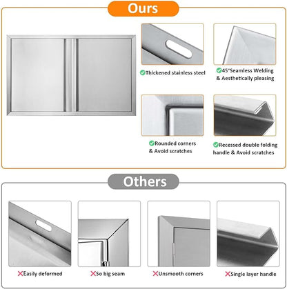 JIE JIN Outdoor Kitchen Door 30" W X 21" H Double Doors BBQ Access Door BBQ Island Door 304 Brushed Stainless Steel Flush Mount Door for Outdoor Kitchen BBQ Island Outdoor Cabinet Doors