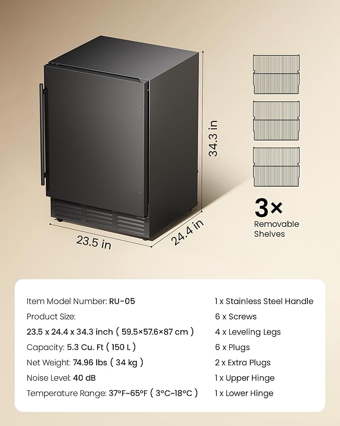 24 Inch Beverage Refrigerator, 180 Can Under Counter Fridge, Stainless Steel Outdoor Fridge for Patio & Outdoor Kitchen, Outdoor Refrigerator for Soda, Beer, Built-in & Freestanding(Black)