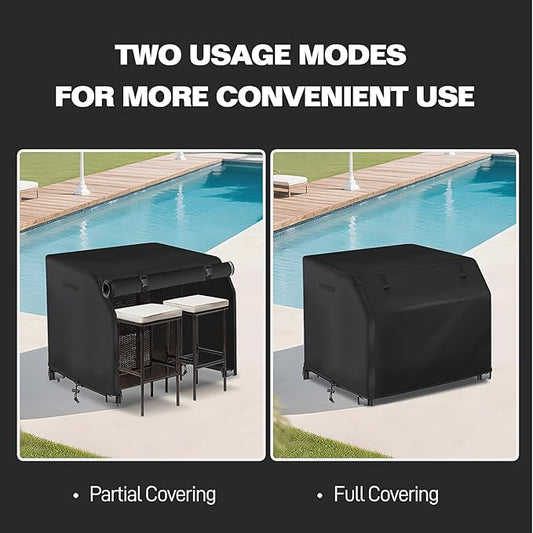 41 Inch Outdoor Patio Bar Set Cover with Split Zipper, Heavy Duty 600D Oxford Fabric Outdoor Wicker Bar Covers Waterproof, Wicker Bistro Set with Two Stools Cover, 41"L X 38"W X 40"H