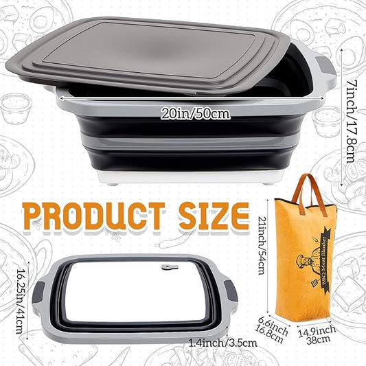 Funnymoom 2pcs Barbecue Prep Set Include Collapsible BBQ Prep Tub with Lid and Cutting Board(4.22 Gal/16l) BBQ Blanket for Resting Meat(21inch) Smoker Blanket Insulated(Black,Classic Style)