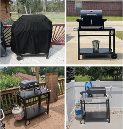 Outdoor Dining Cart Cover for Royal Gourmet Double-Shelf Movable Prep Grill Side Table Heavy Duty Waterproof Cover for Stainless Steel Top BBQ Pizza Oven Kitchen Work Table, Black