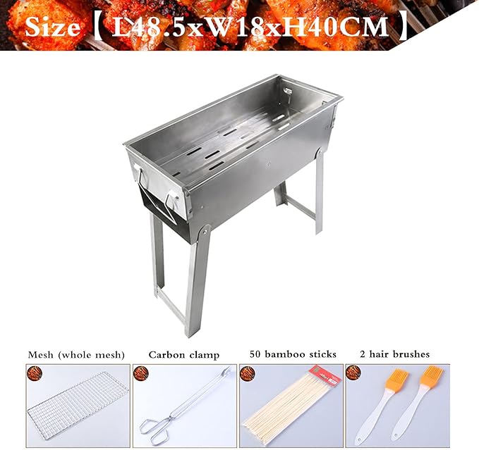 Charcoal Grill Portable BBQ Grill with Legs, Grill Folding Barbecue Grill Charcoal Shish Kebab Grill Stainless Steel Camping Grill for Outdoor Picnic, Patio, Backyard & Camping