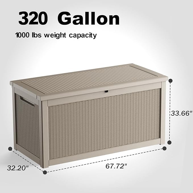 PatioZen 320 Gallon Large Resin Deck Box, Lockable Outdoor Storage Box for Patio Cushions Storage Furniture,Garden Tools, Pool Supplies, Weatherproof and UV Resistant (Grey)