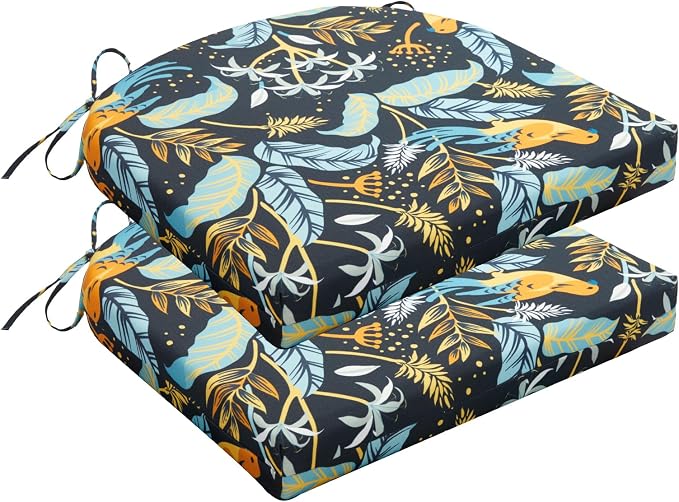 HARBOREST Outdoor Chair Cushions Set of 2, Water Resistant Patio Chair Cushions with Ties, Outdoor Seat Cushions for Patio Furniture, 17"x16"x2", Philomel