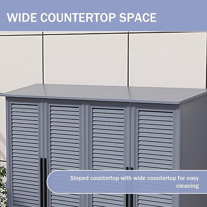 Outdoor Kitchen Cabinet - Cabinet with Countertop Includes Modern Grey Design,Durable Outdoor Storage Unit Includes Vertical Handle & Line Design(72.44IN)
