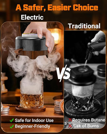 Electric Whiskey Smoker Kit with Adjustable Smoke Control (0–60s), Cocktail Smoker Kit with 6 Wood Chips, No Butane Needed, Old Fashioned Smoker Kit, Bourbon Gifts for Men, Wood Grain