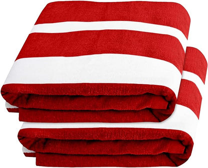 Superior Cabana Cotton Lounge Chair Cover, Outdoor Towel, Terry Cloth, Beach, Spa, Swim Accessories, Pool Chair Cover, Soft, Quick Drying, 32" x 102", Set of 2, Red