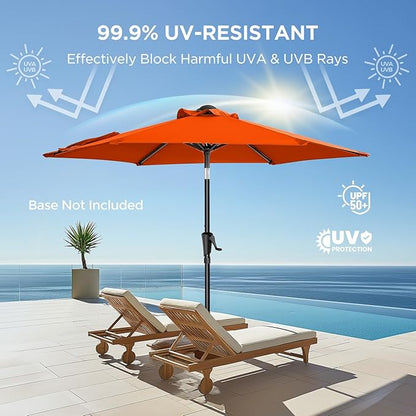 HOMSHADE 7.5ft Outdoor Patio Umbrella - Market Table Pool Deck Umbrella UPF50+ UV Protection with Push Button Tilt, Crank and 6 Sturdy Ribs (Neon Orange, No base)