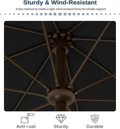 PatioKingdom 10FT Patio Umbrella with Push Button Tilt and Crank, Outdoor Market Umbrella with 8 Fiberglass Ribs, UV Protection Table Umbrella for Pool,Backyard,Garden,Deck