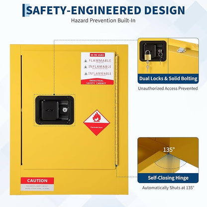 Hazardous Storage Flammable Cabinets, Fire Resistant Safety Cabinet for Flammable Liquids | Cold-Rolled Steel Construction w/Spill Containment Tray, Ventilation Holes & Grounding | Adjustable Shelf