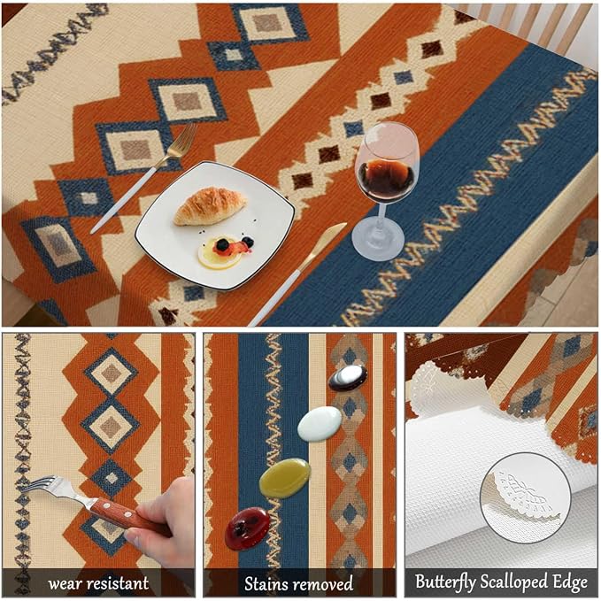 Swono Tribal Patterns Rectangular Tablecloth Vintage Geometric Native Southwestern Style Washable Table Cloth Kitchen Dining Room Table Cover for Party Dinner 50x72 Inch Tablecloths