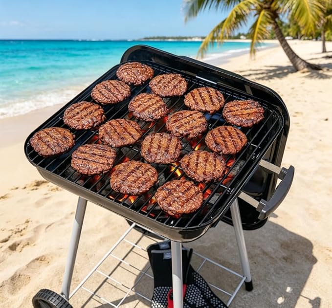 17.5 Inch Round Charcoal Grill, Outdoor Portable Barbecue Grill with Rolling Wheels & Adjustable Air Dampers, Ideal for Backyard, Camping, Patio, Garden and Outdoor Cooking