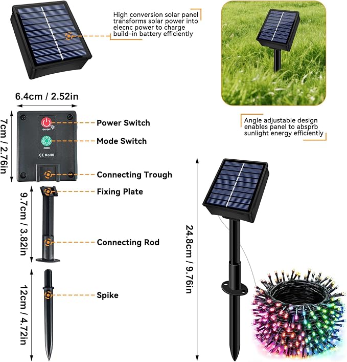 Solar String Lights Outdoor Waterproof 2 Pack Total 66ft 200LED Multicolor | 8 Modes Twinkle Lights Solar Fairy Lights for Patio, Garden Yard Party Wedding Tree Christmas Halloween Decoration