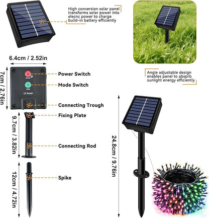 Solar String Lights Outdoor Waterproof 2 Pack Total 66ft 200LED Multicolor | 8 Modes Twinkle Lights Solar Fairy Lights for Patio, Garden Yard Party Wedding Tree Christmas Halloween Decoration