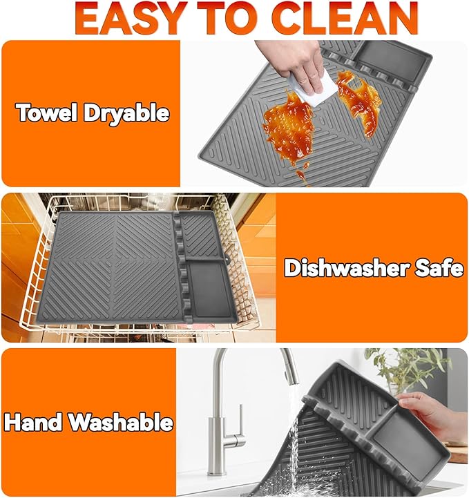 Silicone Grill Mat with Drip Pad, Premium Blackstone Griddle Accessories for Outdoor Grill Kitchen Counter, Heat-Resistant BBQ Accessories for Side Shelf (Gray)