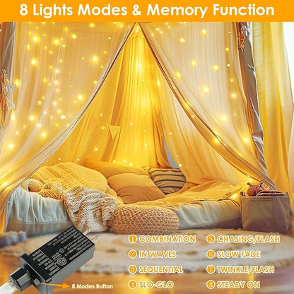 2 Pack 132FT 400 LED Fairy Lights with Remote, Plug in Twinkle Lights | 8 Modes, Timer, Dimmable, Memory Function, Waterproof Warm White String Lights for Bedroom Garden Party Christmas Decor
