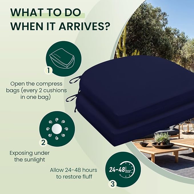 HARBOREST Outdoor Chair Cushions Set of 6, Water Resistant Patio Chair Cushions with Ties, Outdoor Seat Cushions for Patio Furniture, 17"x16"x2", Navy