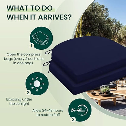 HARBOREST Outdoor Chair Cushions Set of 6, Water Resistant Patio Chair Cushions with Ties, Outdoor Seat Cushions for Patio Furniture, 17"x16"x2", Navy