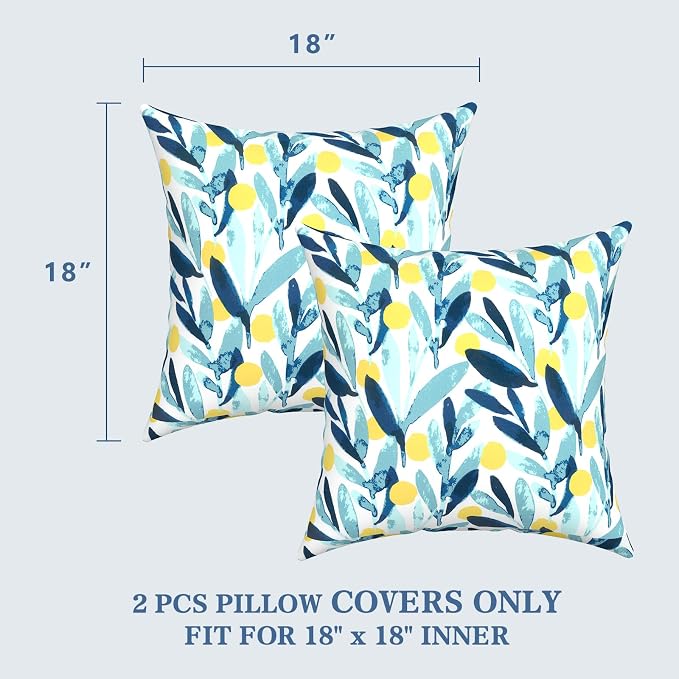 LVTXIII 2 Pack Outdoor Pillow Covers ONLY 18x18 Inch, Water-Repellent Square Decorative Cushion Covers for Patio Furniture, Garden, Sofa, Leaves Multi