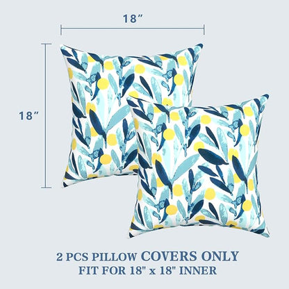 LVTXIII 2 Pack Outdoor Pillow Covers ONLY 18x18 Inch, Water-Repellent Square Decorative Cushion Covers for Patio Furniture, Garden, Sofa, Leaves Multi