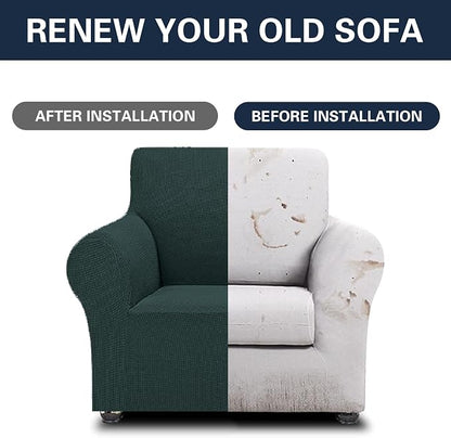 Cupuamon 2026 New Stretch Chair Sofa Slipcovers Couch Cover for 1 Seater Furniture Protector Sofa Covers with Elastic Bottom Jacquard Fabric Small Checks for Pets, Kids - Hunter