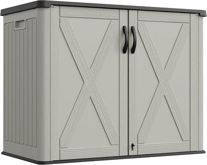 Greesum Outdoor Storage Cabinet, 25 CUFT Deck Box Without Shelves, Waterproof Plastic Storage Shed for Patio Cushions, Gardening Tools, Lockable and Sidehandles, UV Resistant, Beige