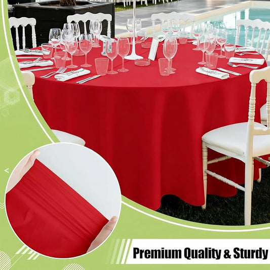 Smiry Disposable Table Cloth - 6 Pack, 84 Inch Round Waterproof Tablecloths for Parties, Decorative Plastic Table Cover, Leakproof & Sturdy, Red