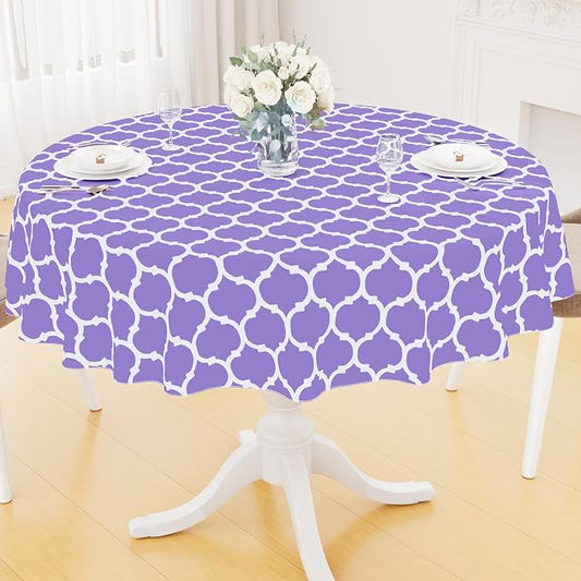 Smiry Round Plastic Table Cloth, Waterproof Vinyl Tablecloth with Flannel Backing for Round Tables, Wipeable Spillproof Tablecloths for Dining, Camping, Indoor and Outdoor (60" Round, Lavender)