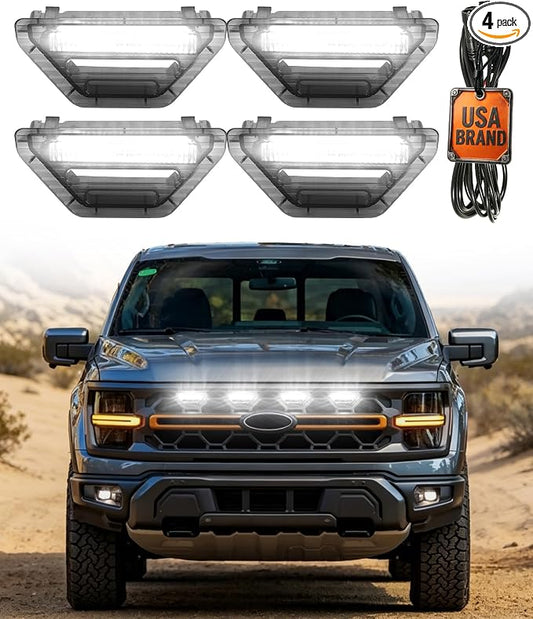 LED Grill Lights for Ford F150 2024-2026 Accessories Tremor Only, White | Direct-Snap F150 Front Grille Marker Lights, OEM-Style Fit, IP68 Waterproof, Raptor-Style Front-End Upgrade, Off-Road Ready