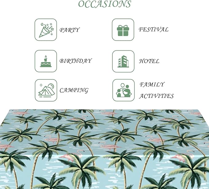 52x70 Inch Summer Rectangular Tablecloth Vintage Tropical Flamingo Palm Tree Light Blue Table Cloth Washable Durable Table Cover for Kitchen Coastal Home BBQ Picnic Beach Party