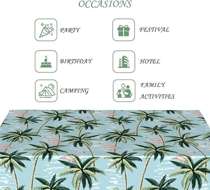 52x70 Inch Summer Rectangular Tablecloth Vintage Tropical Flamingo Palm Tree Light Blue Table Cloth Washable Durable Table Cover for Kitchen Coastal Home BBQ Picnic Beach Party