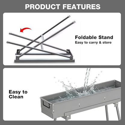 Portable Charcoal Grill with 36PCS Stainless Steel Skewers, Heavy Duty BBQ Grill with Folding Legs & 31.6x7.1" Cooking Area, Kebab Grill for Outdoor, Camping, Party, Backyard & Picnic