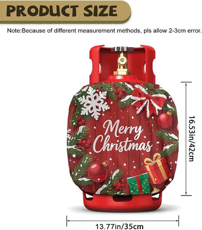 Merry Christmas Propane Tank Cover 20lb Christmas Gas Tank Cylinder Cover for Outdoor Easy to Install RV Gas Cylinder Storage Pocket for Yard Party RV Travel Trailer