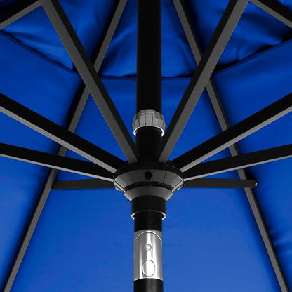 California Umbrella 12-Year-Non-Fading, 9Ft Premium Sunbrella Patio Umbrella, Hand-Crank, Button-Tilt, Black Frame, True Blue Fabric