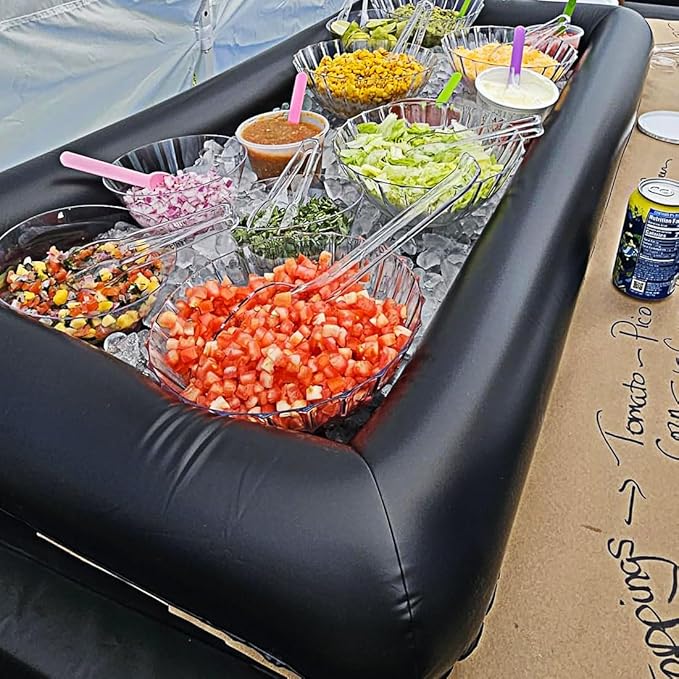 Inflatable Serving Bars Ice Buffet Salad Serving Trays Food Drink Holder Cooler Containers Indoor Outdoor BBQ Picnic Pool Party Supplies Cooler，Ice Tray Food Drink Containers for Summer Par(Black)