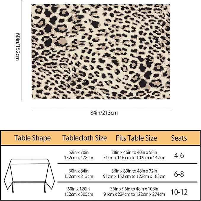 TKS MITLAN Tablecloth Leopard Table Cloth Rectangle Table 60 x 84 Inch Cheetah Skin Tiger Leather Spotted Fur Beige Brown Kitchen Decorations for Home Dinner Party