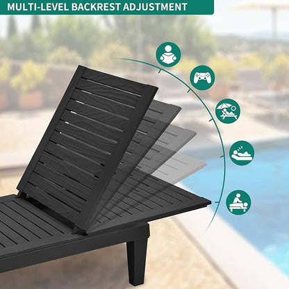 YITAHOME Chaise Lounge Chairs for Outside with Cushion & Adjustable Backrest, Sturdy Loungers for Patio Poolside, Easy Assembly & Waterproof & Lightweight with 265lbs Weight Capacity, Set of 4, Black