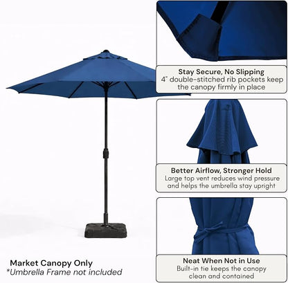 Formosa Covers 9ft 6 Ribs Market Patio Umbrella Replacement Canopy - Top Canvas - 600D UV Protective and Water Resistant Umbrella Olefin Fabric- Premium Quality Replacement Canopy Cover ONLY (Navy)