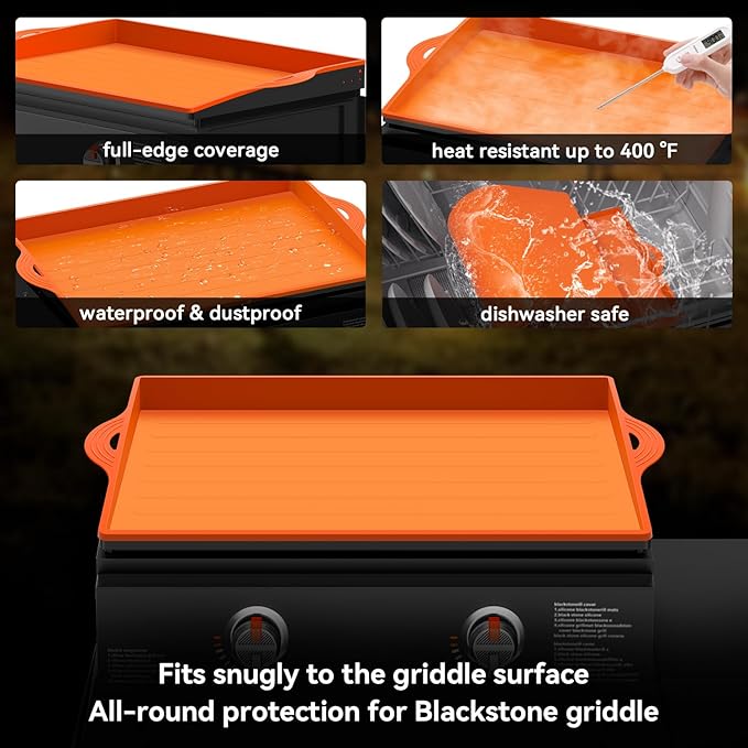 Silicone Griddle Cover for Blackstone - 22 Inch Full-Edge Covered Heavy Duty Food-Grade Silicone Griddle Mat for Blackstone Accessories, Protects Grill from Dirt and Rust